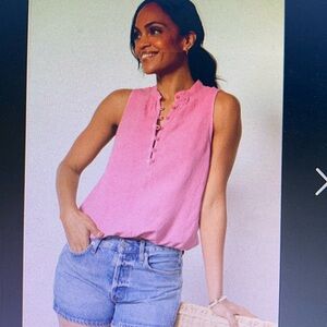 Cloth & Stone Placket tank top with banded bottom